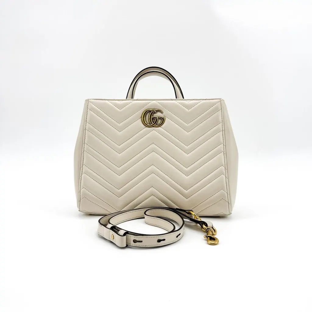 Gucci GG Marmont Matelasse Small Top Handle Bag Ivory MultiColor Leather Very good - Back View