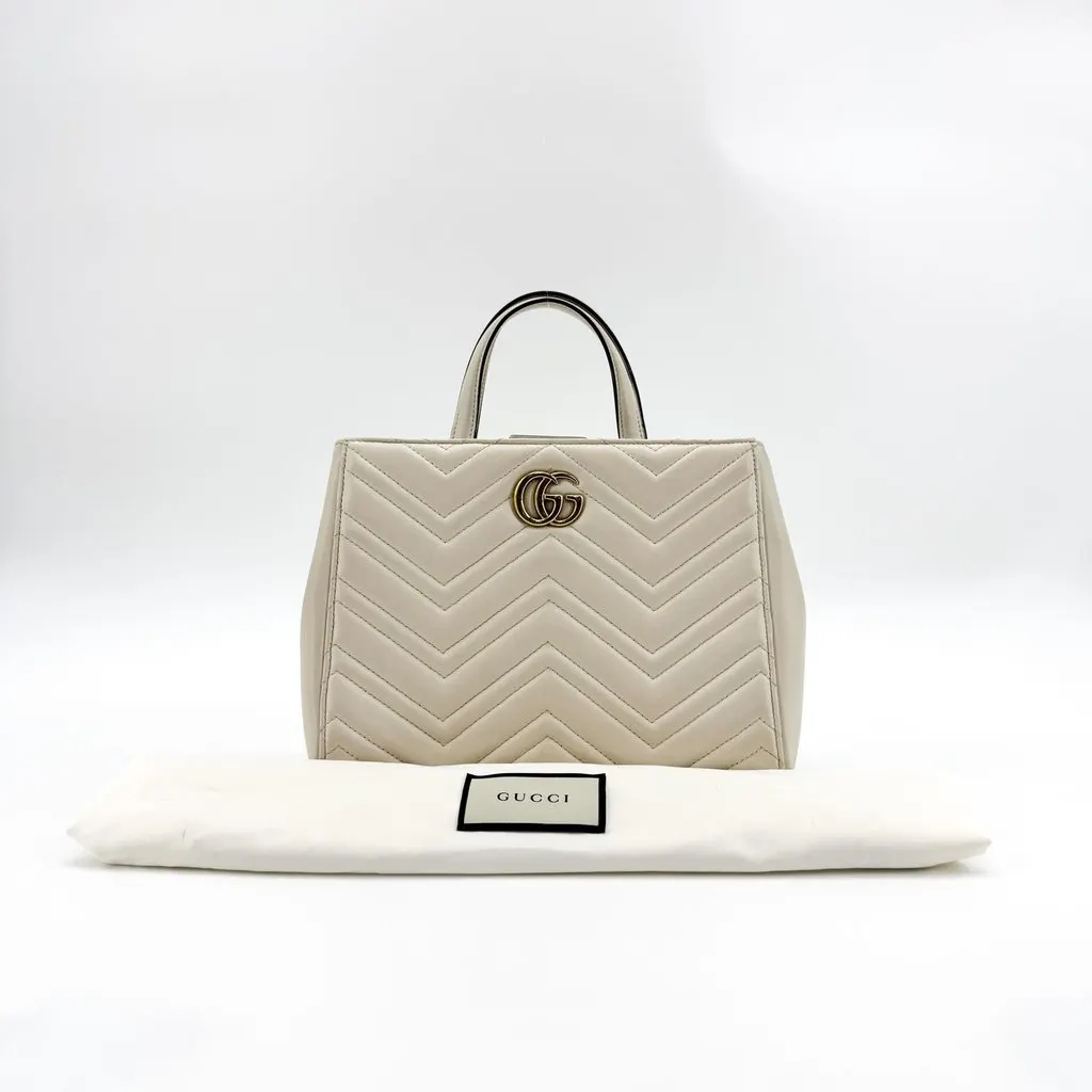 Gucci GG Marmont Matelasse Small Top Handle Bag Ivory MultiColor Leather Very good - Inside View