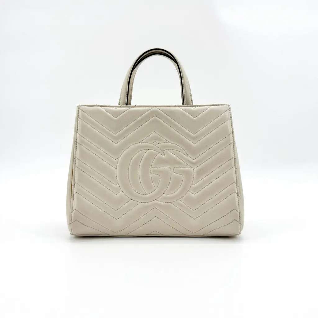 Gucci GG Marmont Matelasse Small Top Handle Bag Ivory MultiColor Leather Very good - Model View