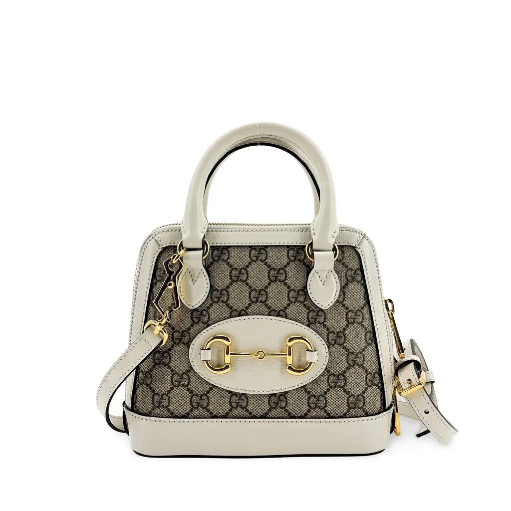 Gucci Horsebit 1955 Mini Top Handle Bag White Beige Canvas Good - Front View