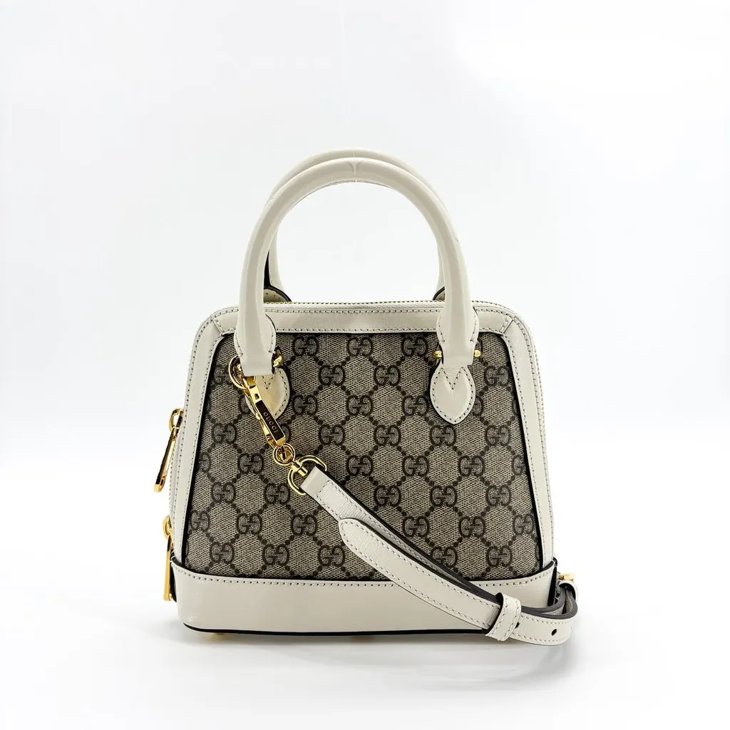 Gucci Horsebit 1955 Mini Top Handle Bag White Beige Canvas Good - Inside View