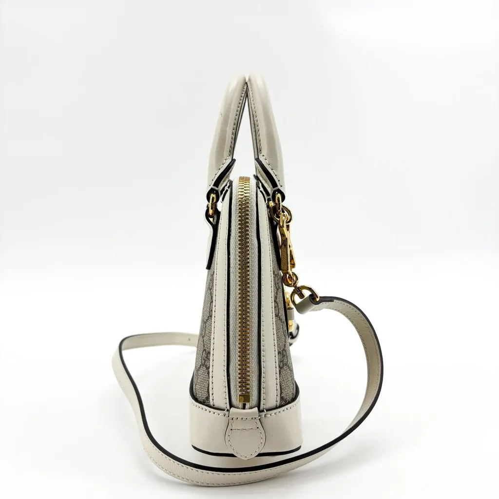 Gucci Horsebit 1955 Mini Top Handle Bag White Beige Canvas Good - Box View