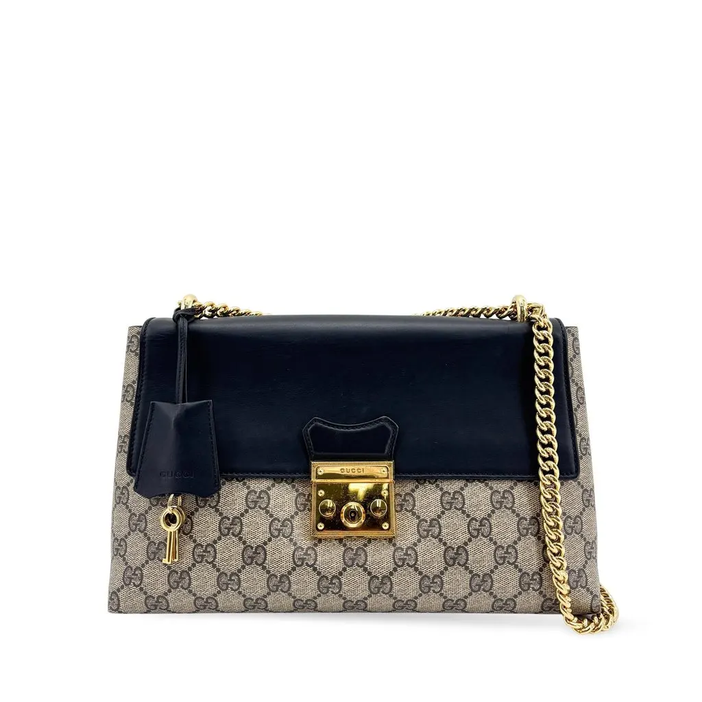 Gucci Padlock GG Supreme Medium Shoulder Bag Black Beige Canvas Very good - Front View