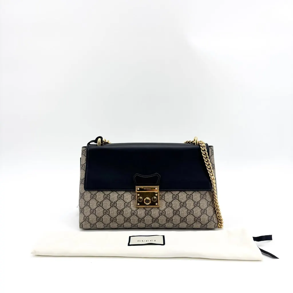 Gucci Padlock GG Supreme Medium Shoulder Bag Black Beige Canvas Very good - Back View