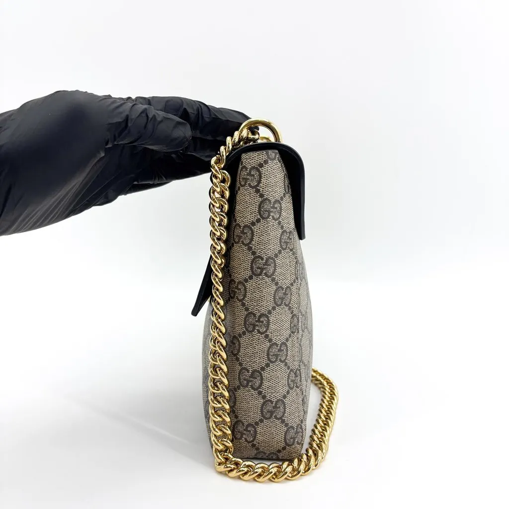 Gucci Padlock GG Supreme Medium Shoulder Bag Black Beige Canvas Very good - Box View