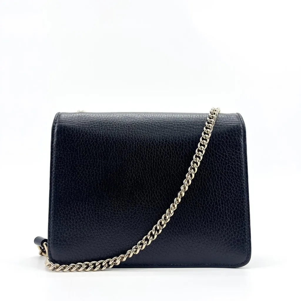 Gucci Interlocking G Dollar Calf Chain Shoulder Bag Small Black Black Leather Good - Back View