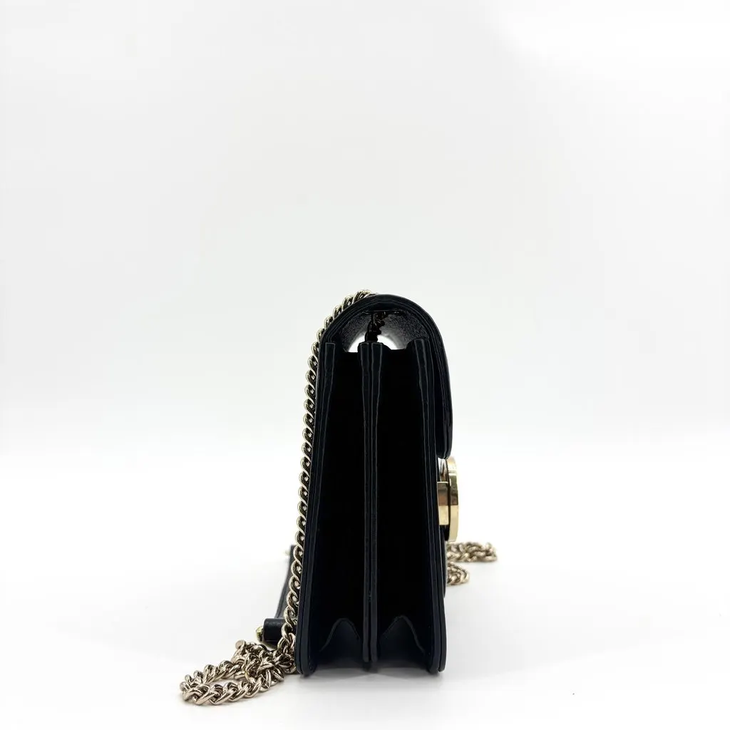 Gucci Interlocking G Dollar Calf Chain Shoulder Bag Small Black Black Leather Good - Model View