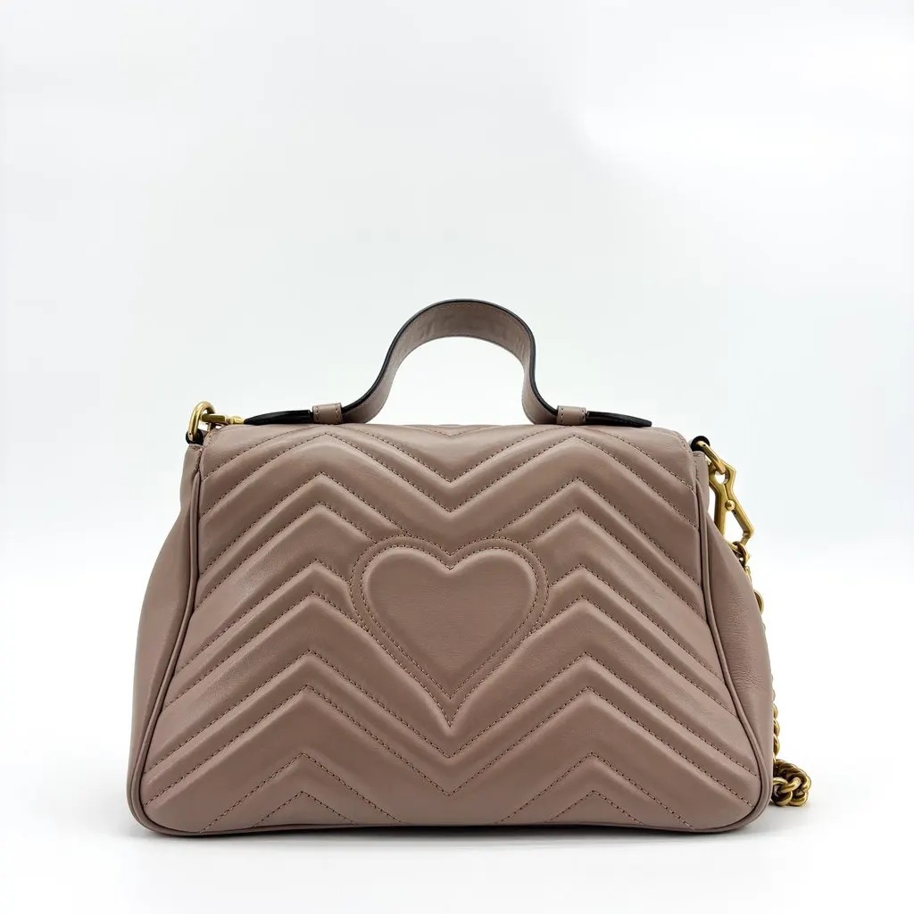 Gucci GG Marmont Mini Top Handle Bag Dusty Pink Beige Leather Good - Inside View