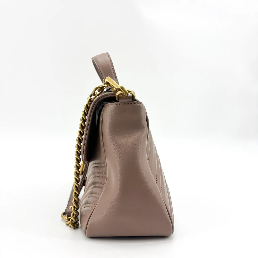 Gucci GG Marmont Mini Top Handle Bag Dusty Pink Beige Leather Good - Model View