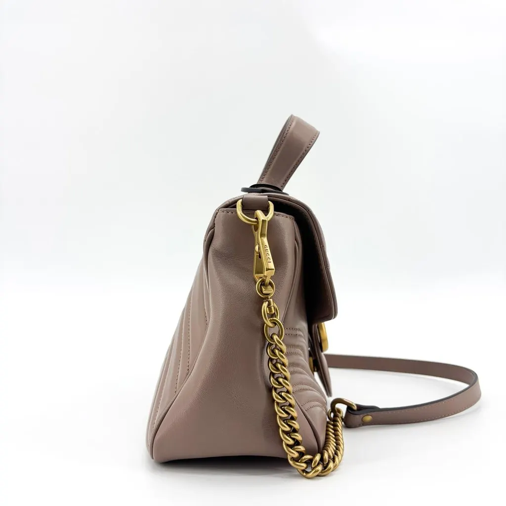 Gucci GG Marmont Mini Top Handle Bag Dusty Pink Beige Leather Good - Box View