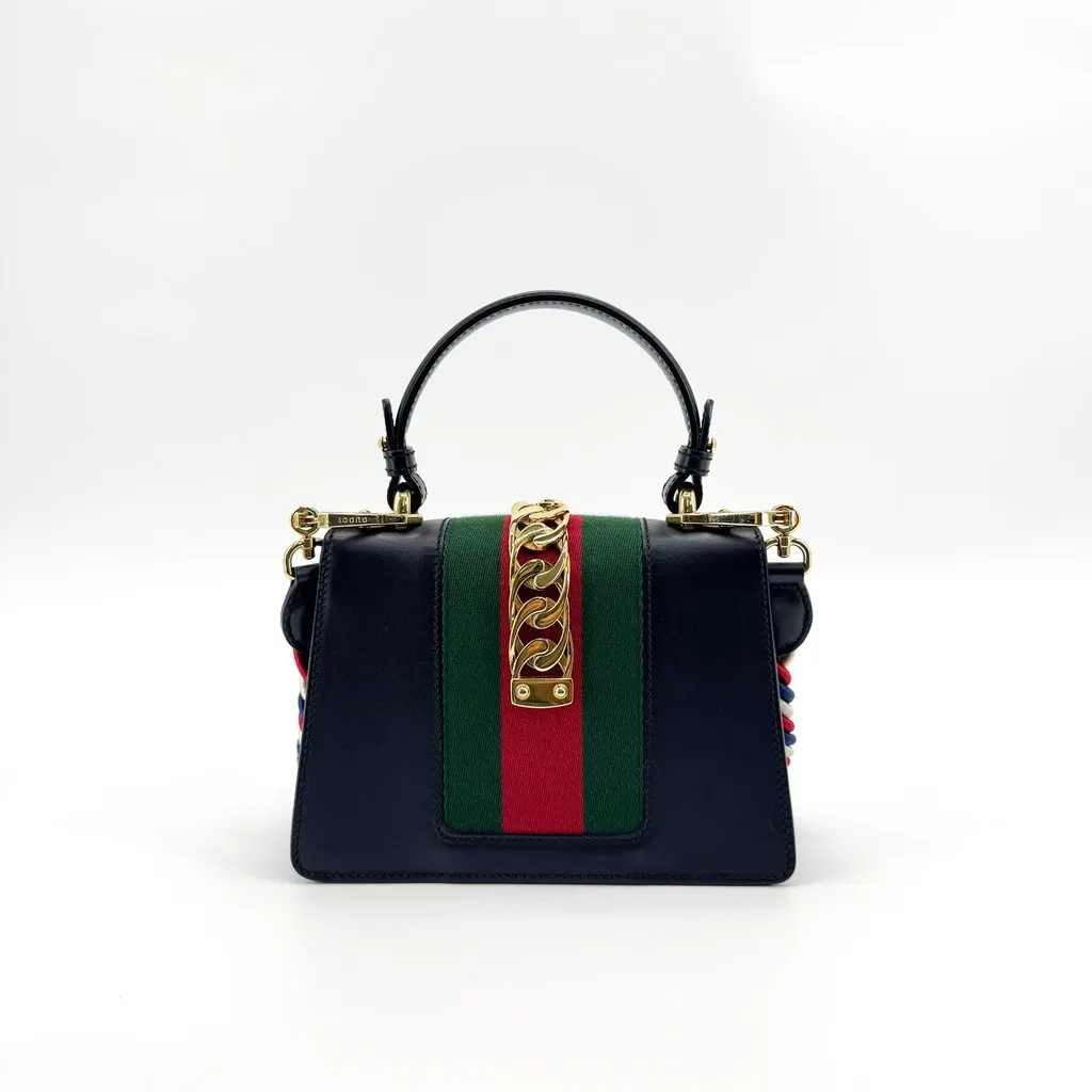 Gucci Sylvie Mini Top Handle Bag Black Black Leather Very good - Model View