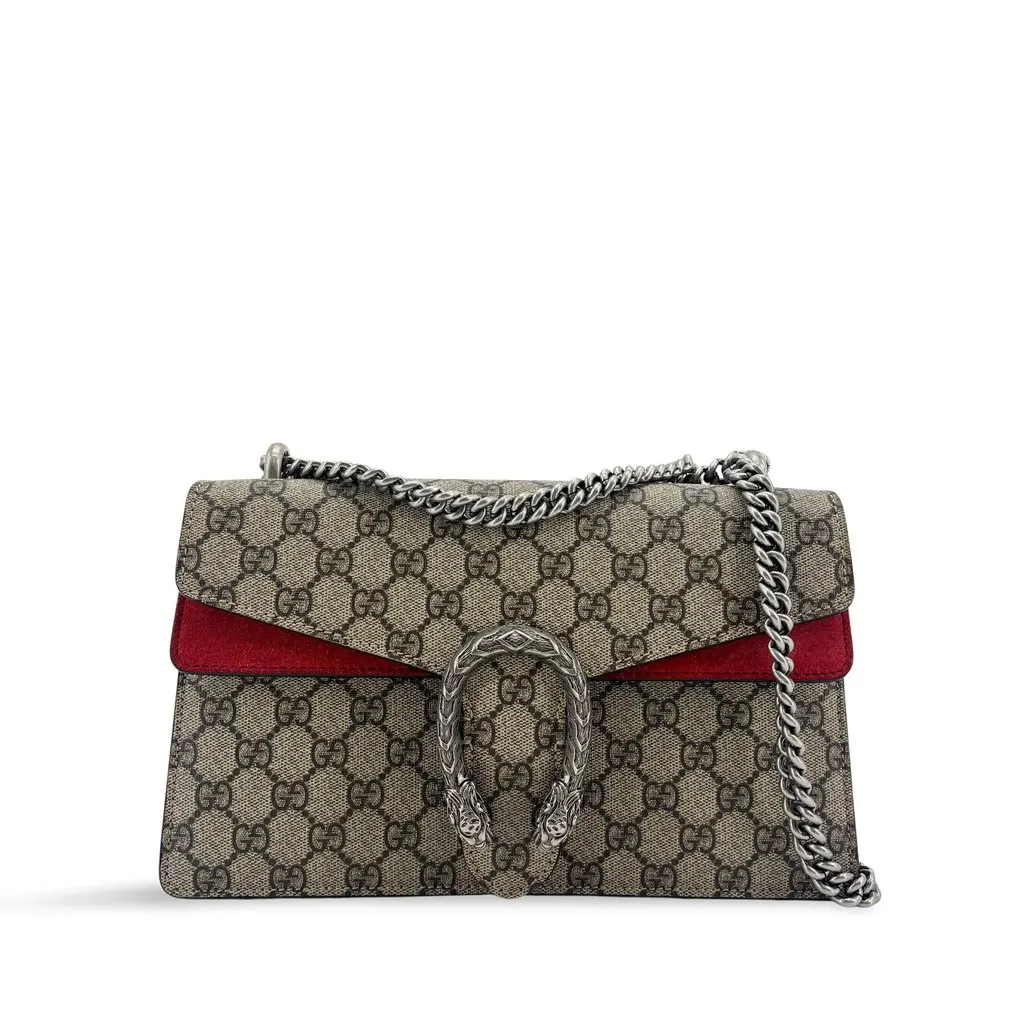 Gucci Dionysus GG Supreme Small Shoulder Bag Red Beige Canvas Very good - Front View