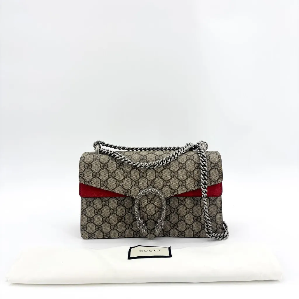 Gucci Dionysus GG Supreme Small Shoulder Bag Red Beige Canvas Very good - Back View