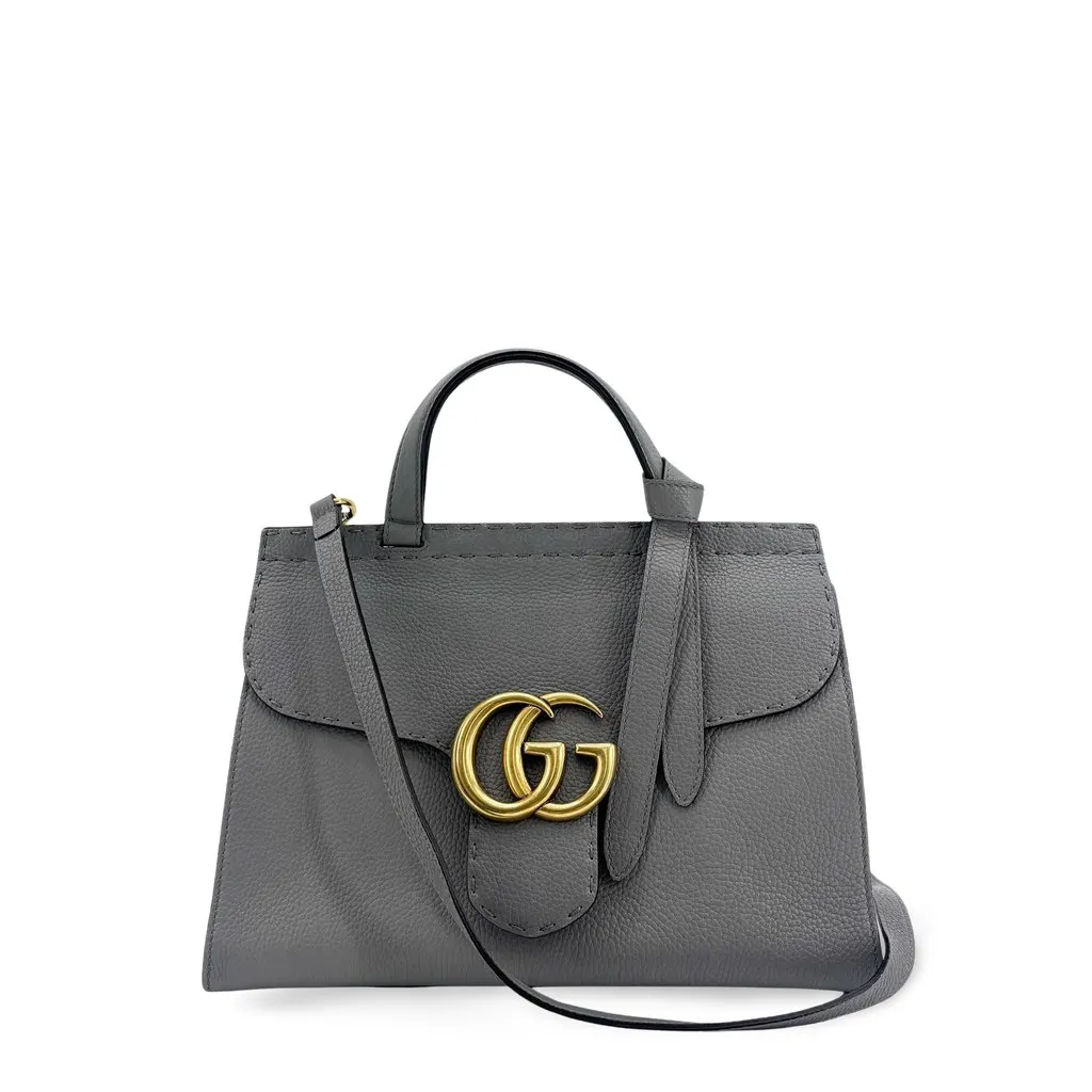 Gucci Medium Double G Top Handle Bag Grey MultiColor Leather Good - Front View