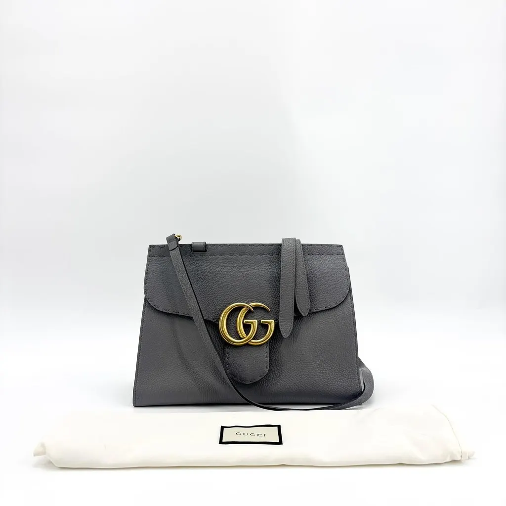 Gucci Medium Double G Top Handle Bag Grey MultiColor Leather Good - Back View