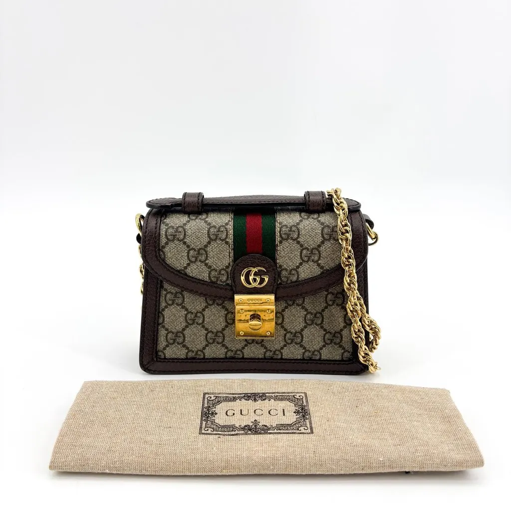 Gucci Ophidia GG Mini Chain Shoulder Bag Brown Beige Canvas Good - Back View