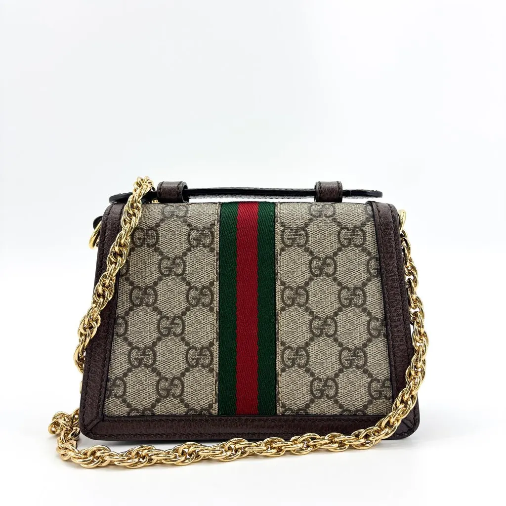 Gucci Ophidia GG Mini Chain Shoulder Bag Brown Beige Canvas Good - Inside View