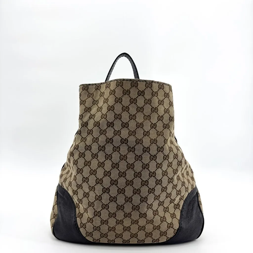 Gucci GG Canvas Leather Backpack Beige Black Beige Canvas Good - Inside View