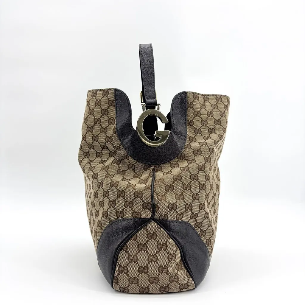 Gucci GG Canvas Leather Backpack Beige Black Beige Canvas Good - Model View