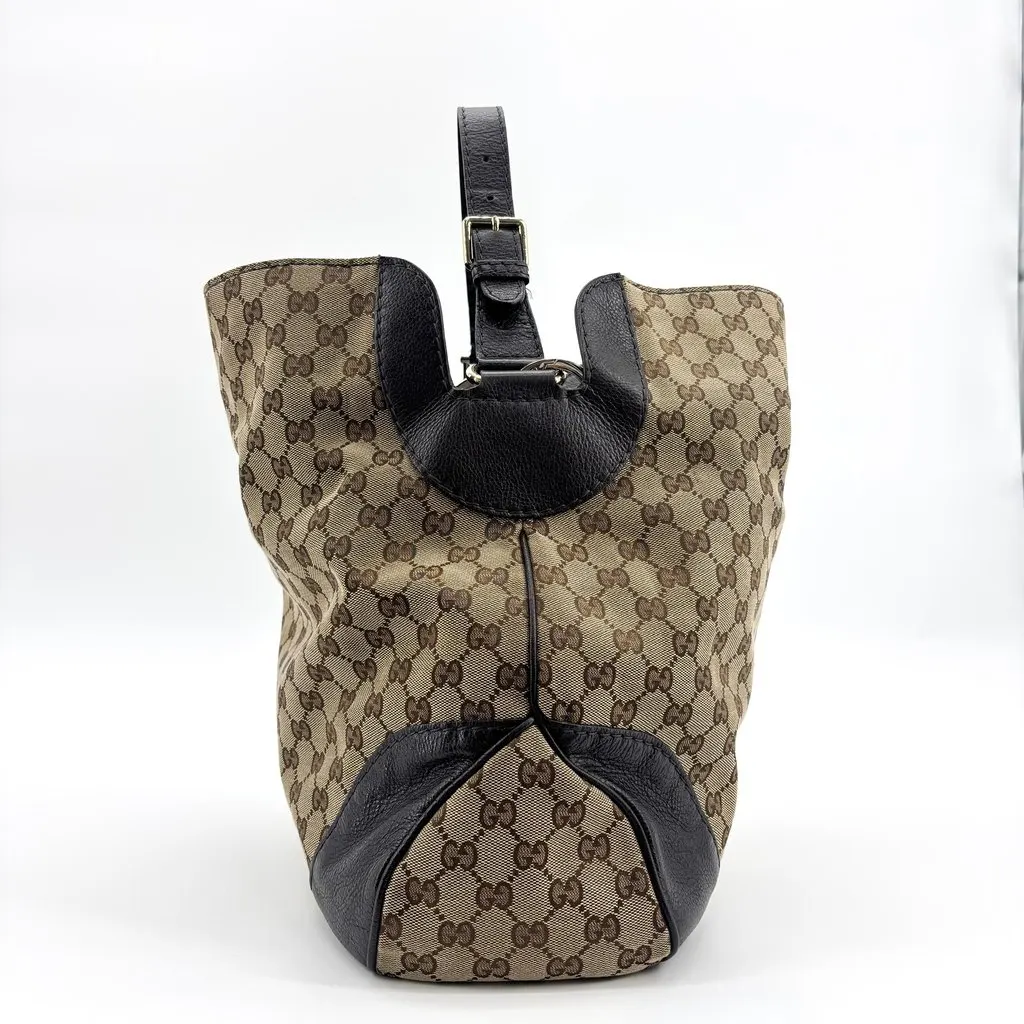 Gucci GG Canvas Leather Backpack Beige Black Beige Canvas Good - Box View