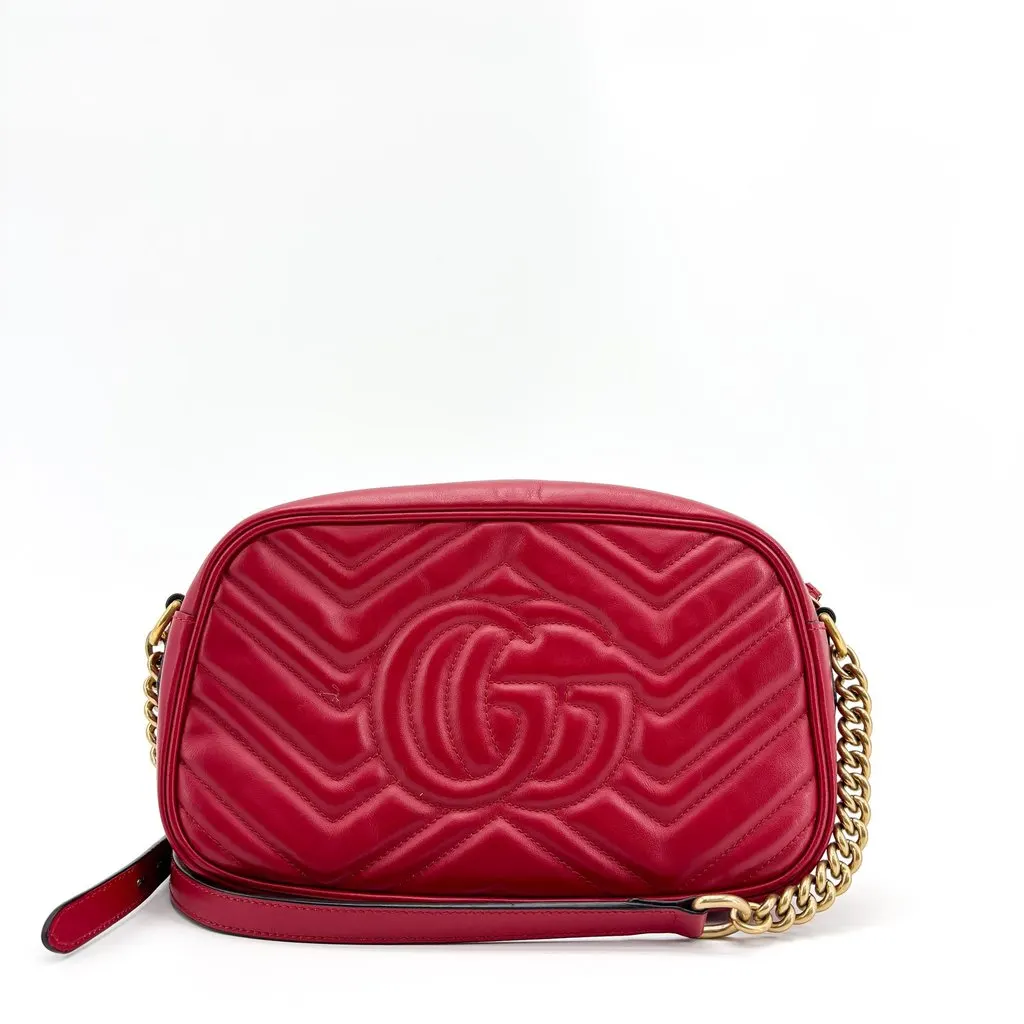 Gucci GG Marmont Small Matelasse Shoulder Bag Red Gold Leather Good - Back View