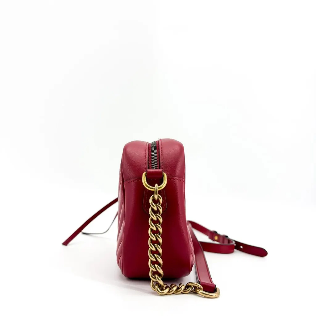 Gucci GG Marmont Small Matelasse Shoulder Bag Red Gold Leather Good - Inside View