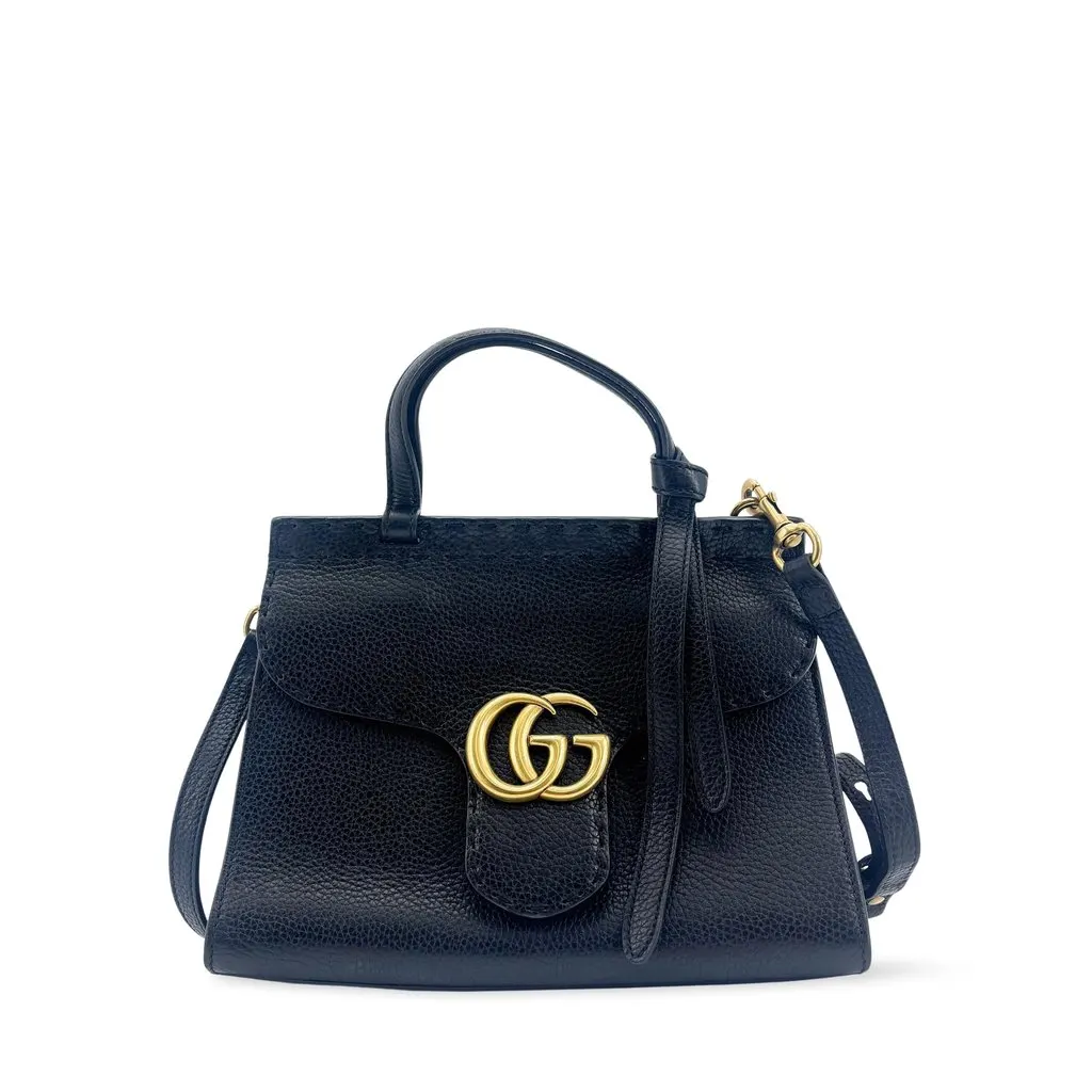 Gucci GG Marmont Mini Top Handle Bag Black Black Leather Good - Front View