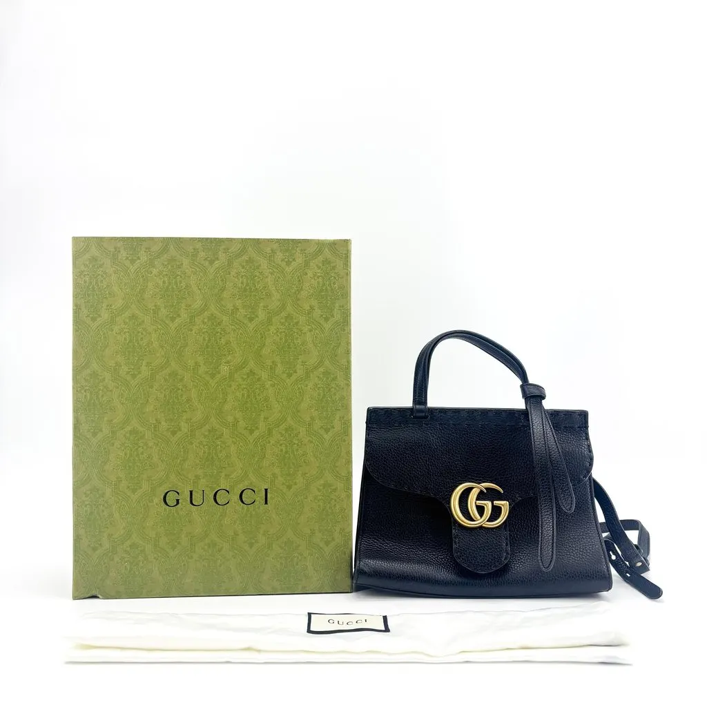 Gucci GG Marmont Mini Top Handle Bag Black Black Leather Good - Back View