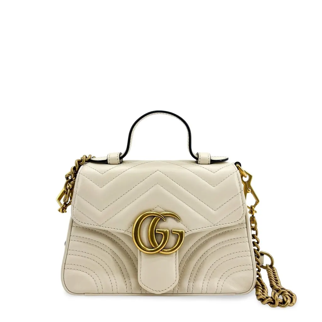 Gucci GG Marmont Matelasse Mini Top Handle Bag White White Leather Good - Front View