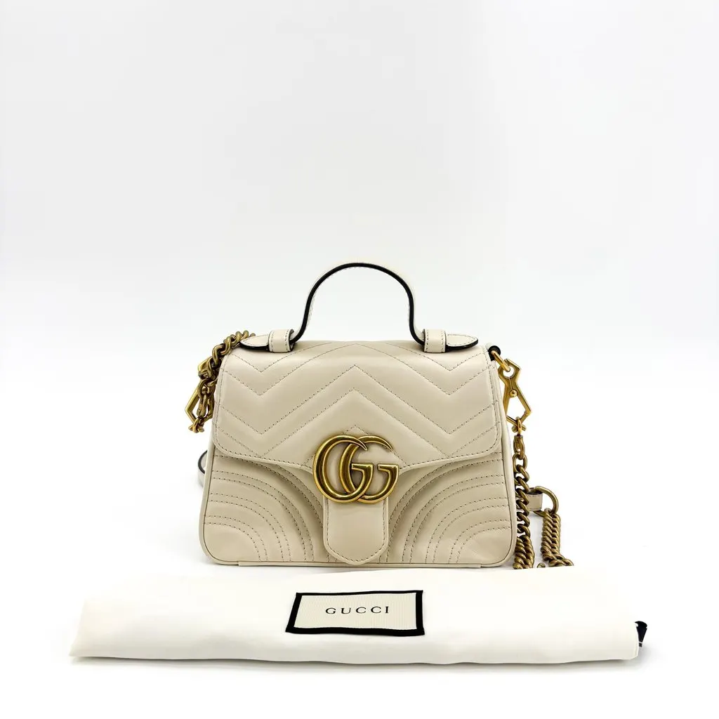 Gucci GG Marmont Matelasse Mini Top Handle Bag White White Leather Good - Back View