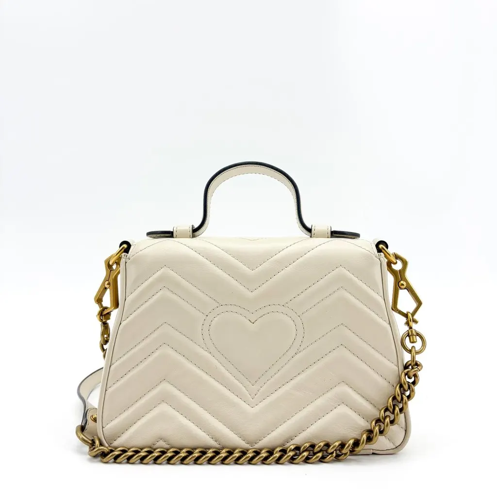 Gucci GG Marmont Matelasse Mini Top Handle Bag White White Leather Good - Inside View