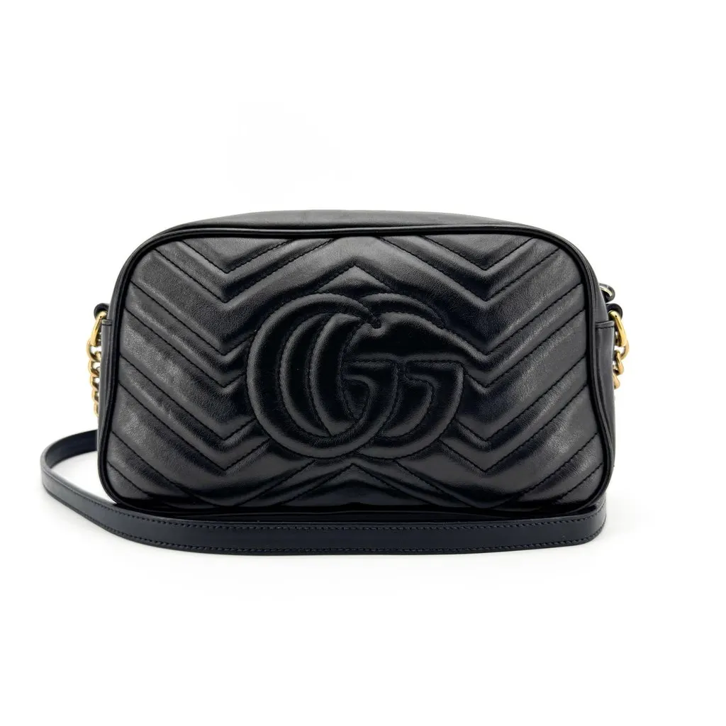 Gucci GG Marmont Small Matelasse Shoulder Bag Black Black Leather Good - Back View