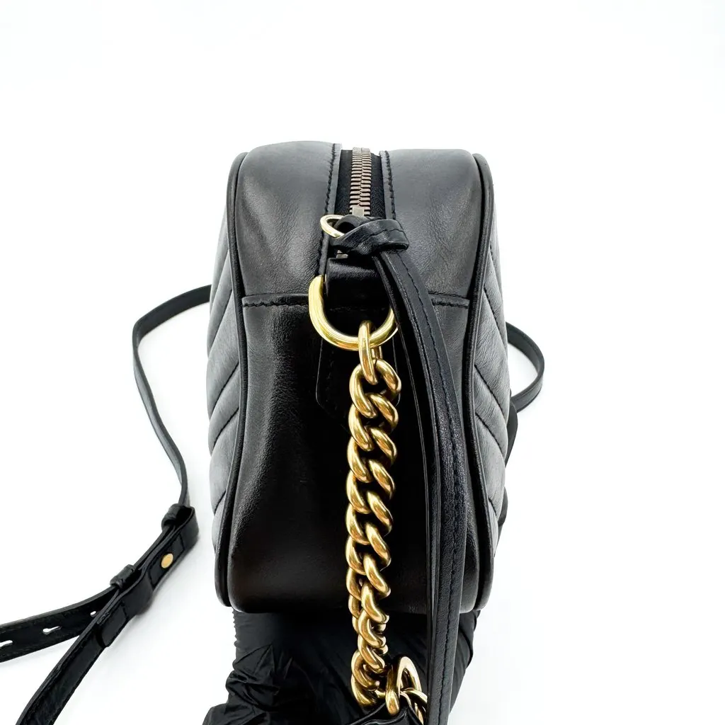 Gucci GG Marmont Small Matelasse Shoulder Bag Black Black Leather Good - Model View