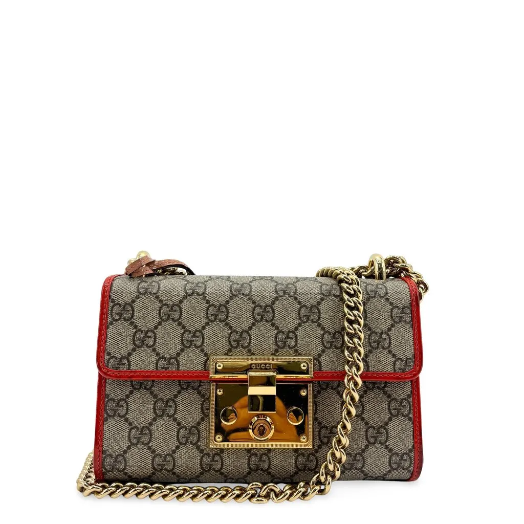 Gucci Padlock GG Small Shoulder Bag Brown Red Beige Canvas Fair - Front View