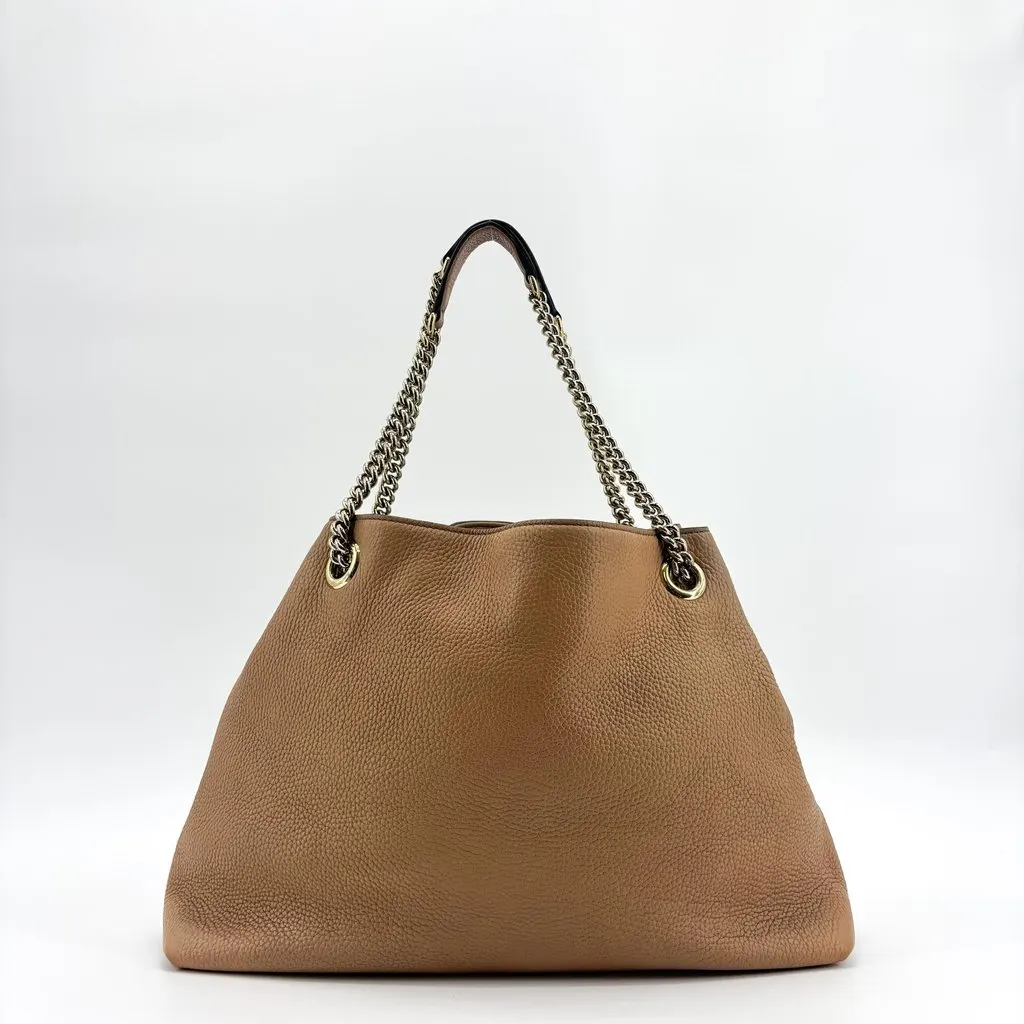 Gucci Soho Interlocking G Chain Shoulder Bag Beige Beige Leather Fair - Back View