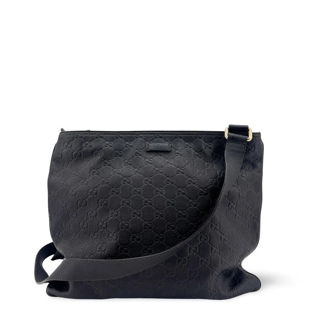 Gucci Microguccissima Leather Crossbody Bag Black Black Leather Good - Front View