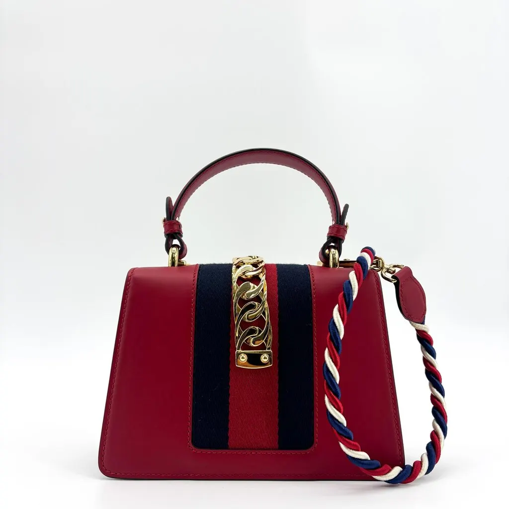 Gucci Sylvie Mini Top Handle Bag Red Gold Leather Very good - Back View