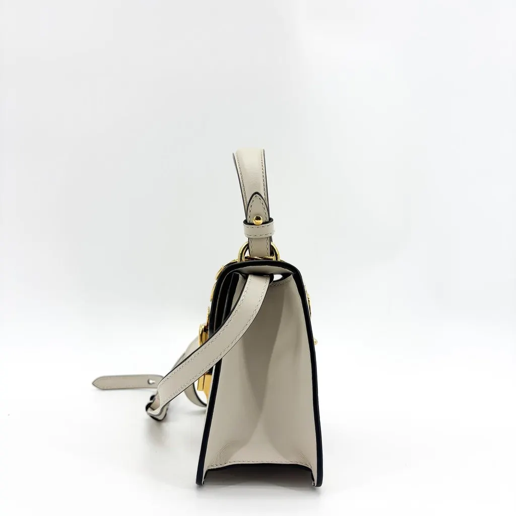 Gucci Sylvie Mini Leather Top Handle Bag White Gold Leather Good - Model View