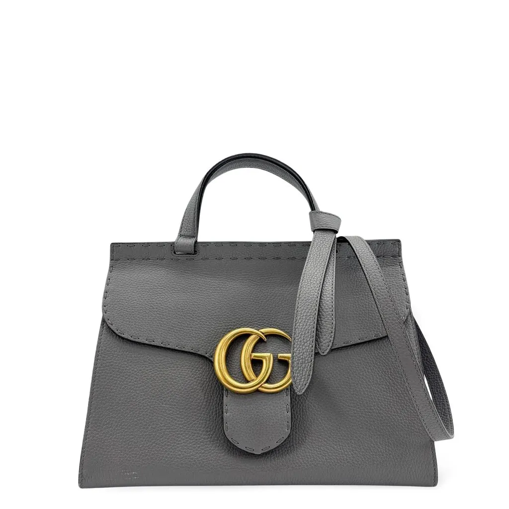 Gucci Small Double G Top Handle Bag Grey MultiColor Leather Good - Front View