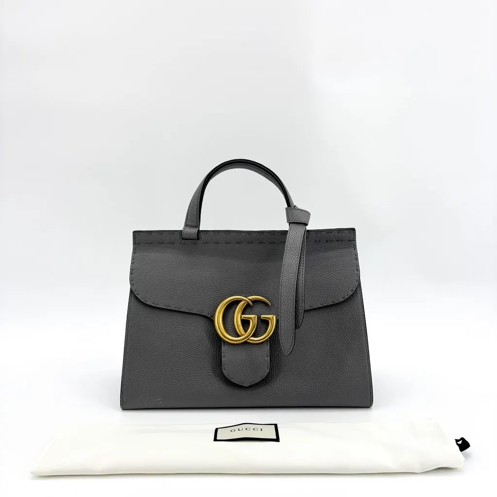 Gucci Small Double G Top Handle Bag Grey MultiColor Leather Good - Back View