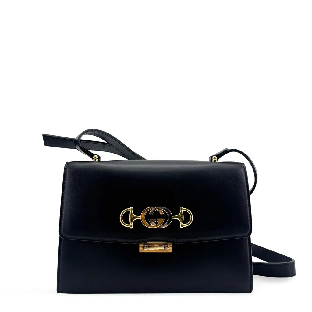 Gucci Zumi Small Shoulder Bag Black Black Leather Good - Front View