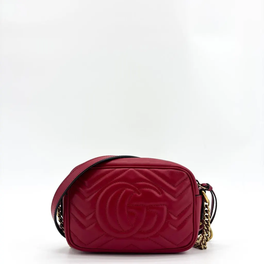 Gucci GG Marmont Matelasse Mini Shoulder Bag Red Gold Hardware Gold Leather Good - Inside View