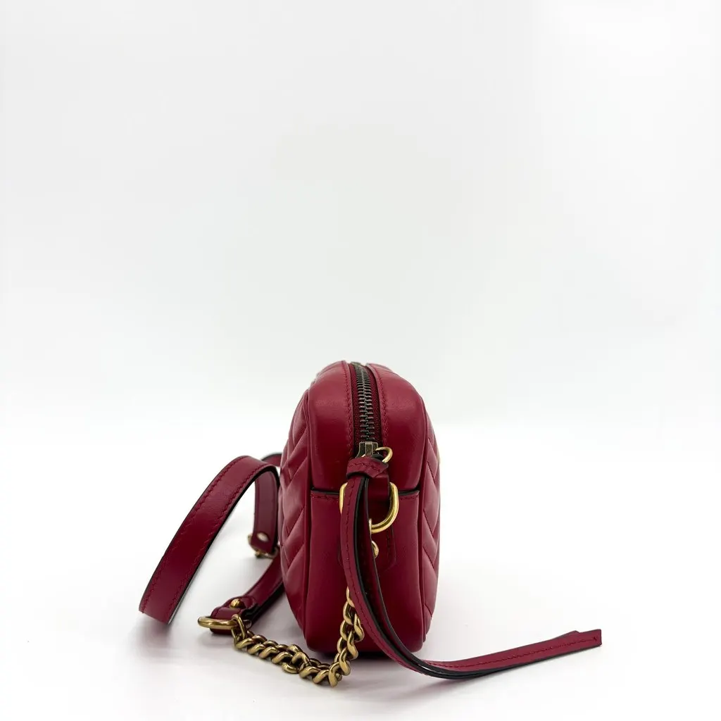 Gucci GG Marmont Matelasse Mini Shoulder Bag Red Gold Hardware Gold Leather Good - Box View