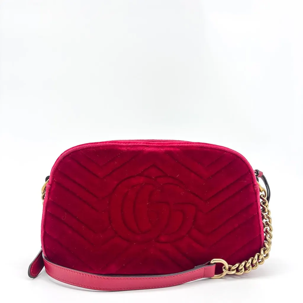 Gucci GG Marmont Small Velvet Shoulder Bag Red Red Velvet Good - Inside View