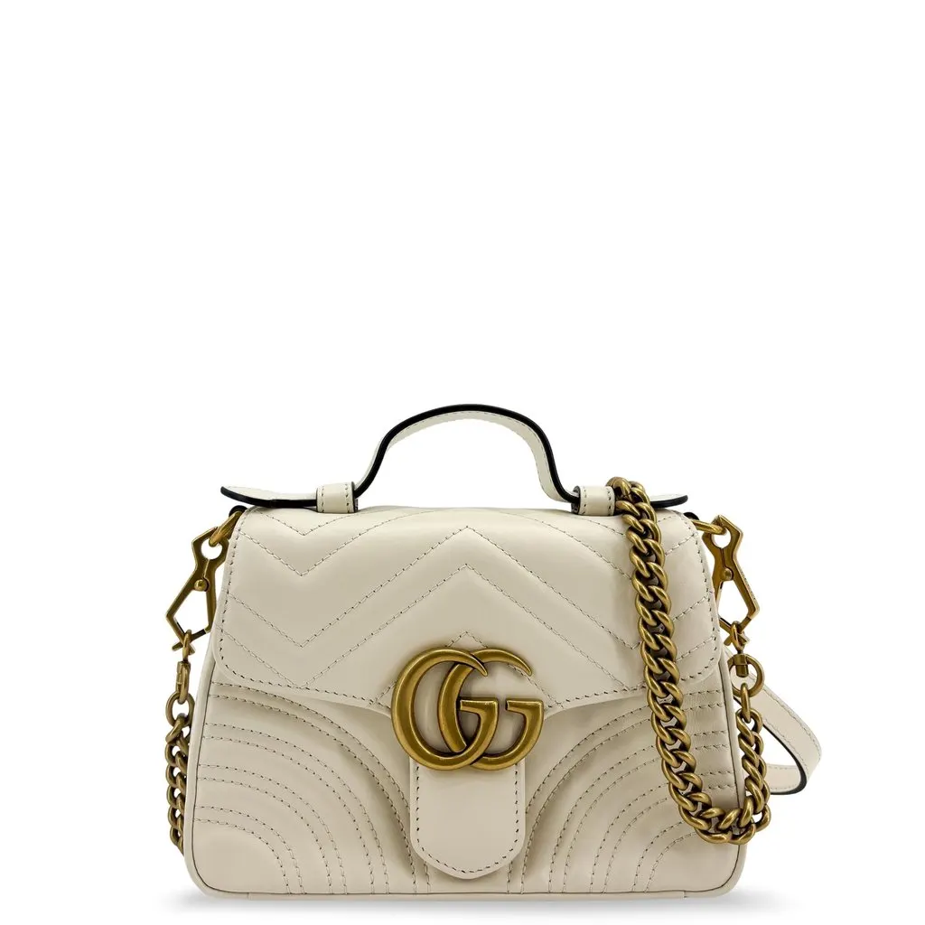 Gucci GG Marmont Mini Top Handle Bag White White Leather Good - Front View