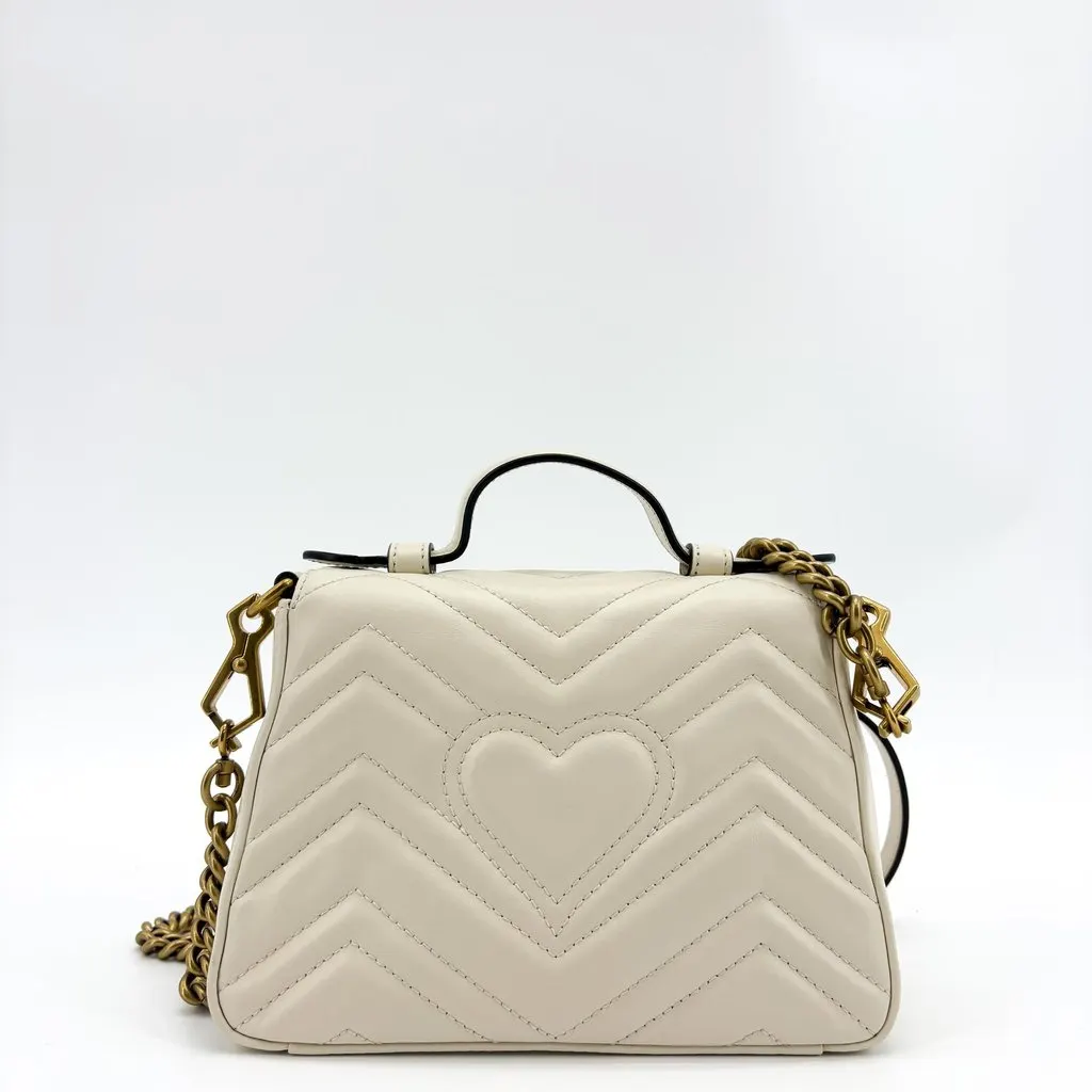 Gucci GG Marmont Mini Top Handle Bag White White Leather Good - Back View