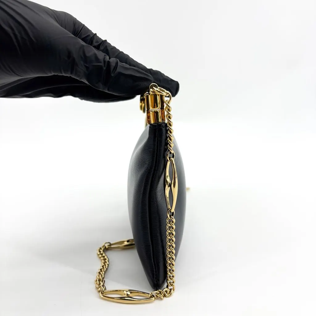 Gucci Vintage Interlocking G Enamel Frame Chain Shoulder Bag Black Black Leather Good - Model View