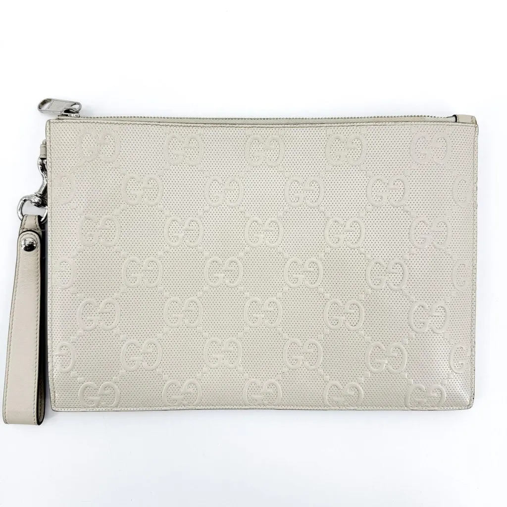Gucci GG Embossed Leather Clutch Bag White White Leather Very good - Inside View