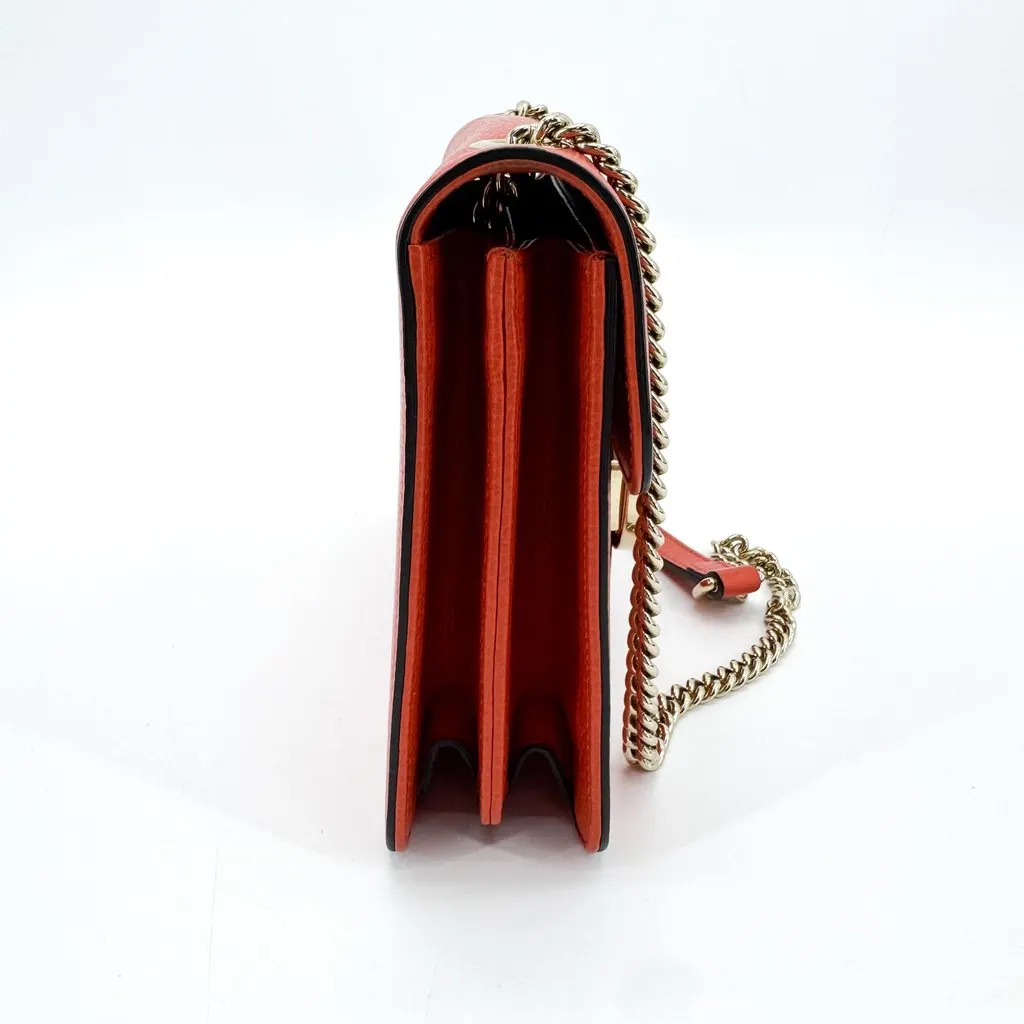 Gucci Interlocking G Dollar Calf Small Chain Shoulder Bag Red Gold Leather Good - Model View
