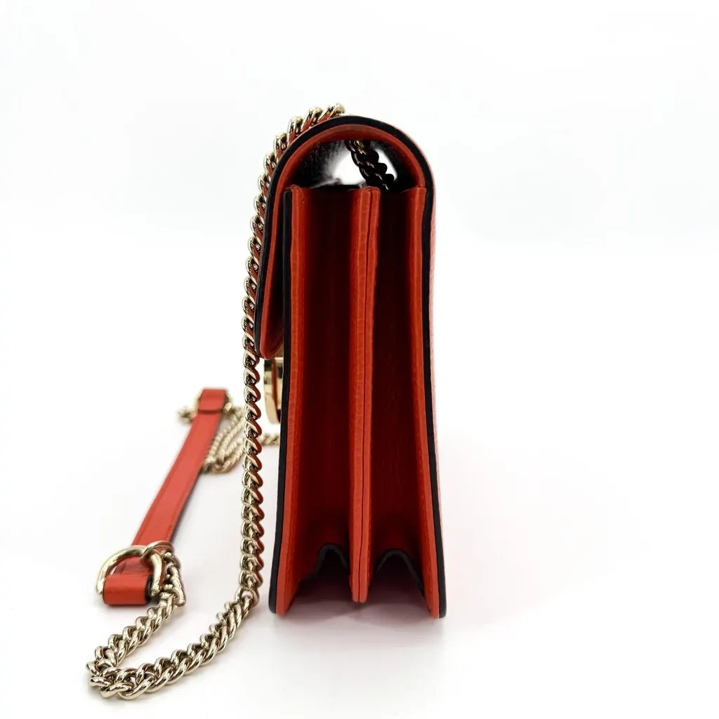 Gucci Interlocking G Dollar Calf Small Chain Shoulder Bag Red Gold Leather Good - Box View